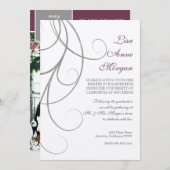 Plum n Silver Leaf Swirl Damask 2 Afstuderen Kaart (Voorkant / Achterkant)