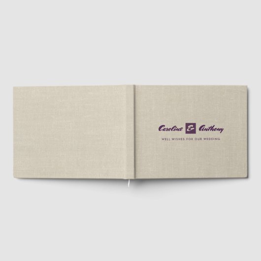 Plum Natural Burlap Texture Wedding Guest Books Gastenboek (Volledig)