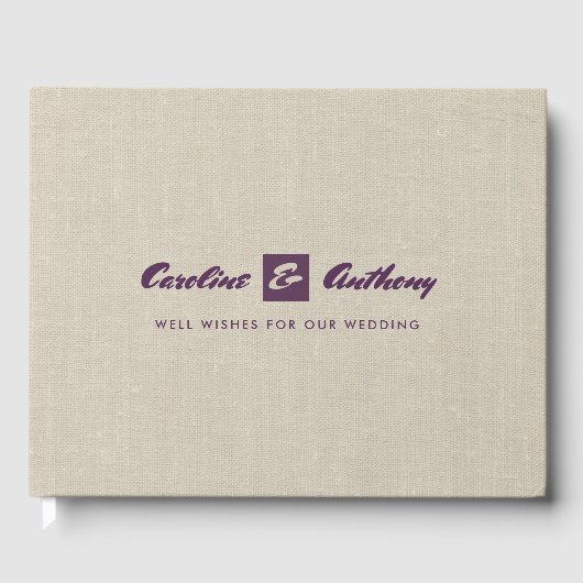 Plum Natural Burlap Texture Wedding Guest Books Gastenboek (Voorkant)