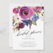Plum & Navy Bloemen Bruids Douche Uitnodiging (Voorkant)