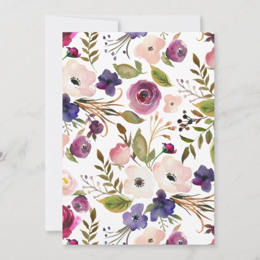 Plum & Navy Bloemen Bruids Douche Uitnodiging (Achterkant)