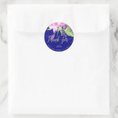 Plum navy zomer floral bruiloft bedankt ronde sticker (Tas)