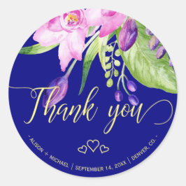 Plum navy zomer floral bruiloft bedankt ronde sticker
