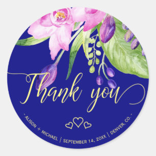 Plum navy zomer floral bruiloft bedankt ronde sticker