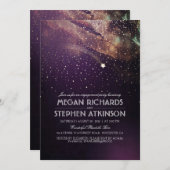 Plum Night Gold Shooting Star Engagement Party Kaart (Voorkant / Achterkant)