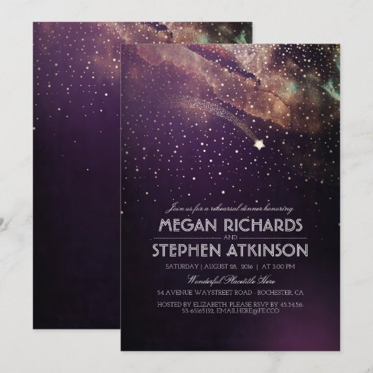 Plum Night Gold Shooting Star repetitie diner Kaart (Voorkant / Achterkant)