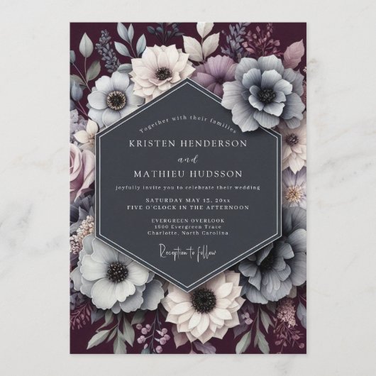 Plum Nocturnal Anemone Wedding Kaart (Voorkant)