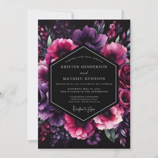 Plum Nocturne Bloom Wedding Kaart (Voorkant)