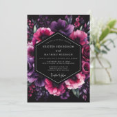 Plum Nocturne Bloom Wedding Kaart (Staand voorkant)