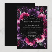 Plum Nocturne Bloom Wedding Kaart (Voorkant / Achterkant)