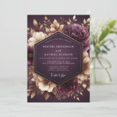 Plum Nocturne Floral Romance Wedding Kaart (Staand voorkant)
