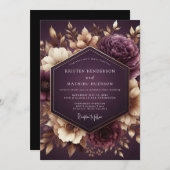 Plum Nocturne Floral Romance Wedding Kaart (Voorkant / Achterkant)