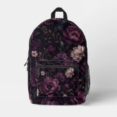 Plum Noir Bloemmotief Bedrukte Rugzak (Voorkant)