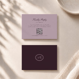 Plum Noir Estate Monogram QR RSVP Kaart