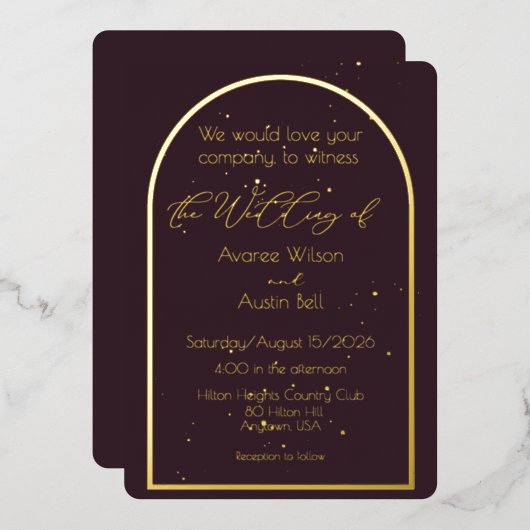 Plum Noir Purple Wedding Invitation Folie Uitnodiging (Voorkant / Achterkant)