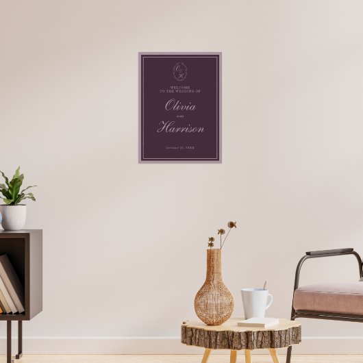 Plum Old Money Wedding Welcome Sign Poster (Woonkamer 3)
