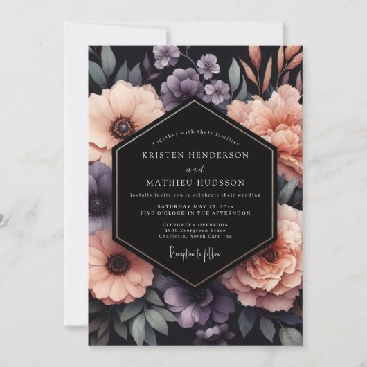 Plum Onyx Floral Wedding Kaart (Voorkant)