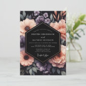 Plum Onyx Floral Wedding Kaart (Staand voorkant)
