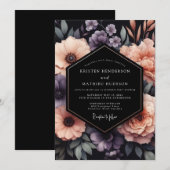 Plum Onyx Floral Wedding Kaart (Voorkant / Achterkant)
