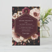 Plum Opulent Bloom Wedding Kaart (Staand voorkant)