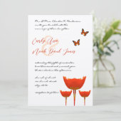 Plum Oranje Poppies Butterflies Wedding Kaart (Staand voorkant)