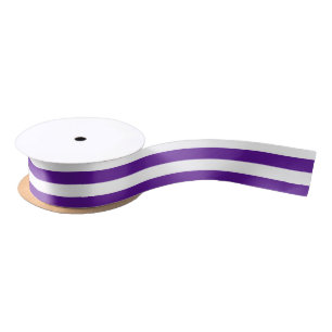 Plum Paars and White Horizontal Stripes Satijnen Lint