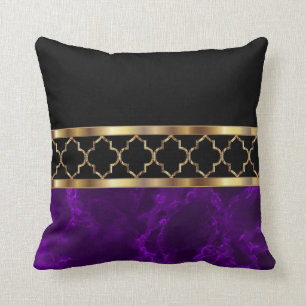 Plum Paars, Black & Gold Quatrefoil Kussen