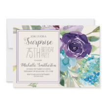 Plum Paars Blue Floral Surprise 75th Birthday