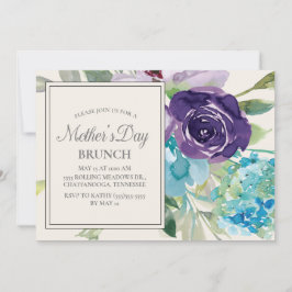 Plum Paars Blue Waterverf Floral Moederdag Kaart