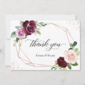 Plum Paars Blush Floral Modern Geometric Wedding Bedankkaart (Voorkant)