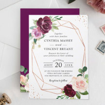 Plum Paars Blush Floral Modern Geometric Wedding