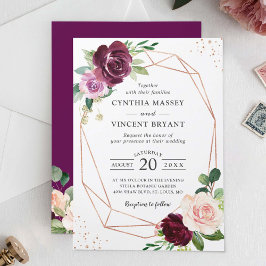 Plum Paars Blush Floral Modern Geometric Wedding Kaart