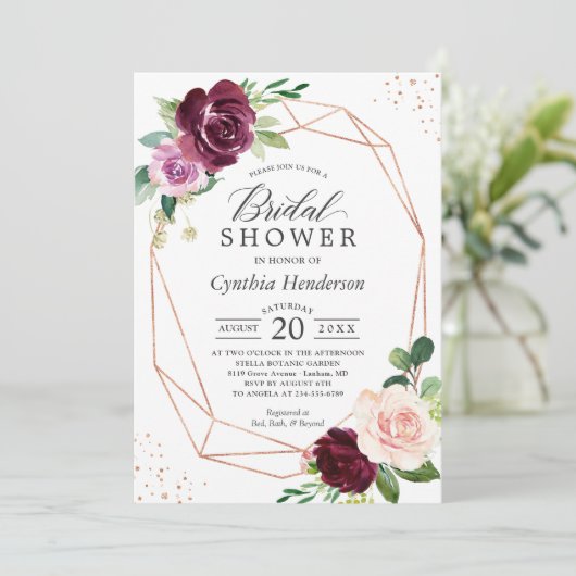 Plum Paars Blush Floral Roos Gold Vrijgezellenfees Kaart (Staand voorkant)