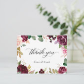 Plum Paars Blush Floral Wedding Dank je Briefkaart (Staand voorkant)
