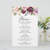 Plum Paars Blush Floral Wedding Dinner Menu (Staand voorkant)