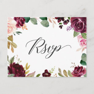 Plum Paars Blush Floral Wedding RSVP Response Briefkaart