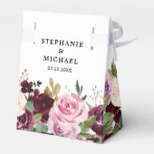 Plum Paars Blush Pink Botanical Floral Wedding Bedankdoosjes (Achterkant)