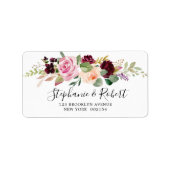 Plum Paars Blush Pink Botanical Floral Wedding Etiket (Voorkant)