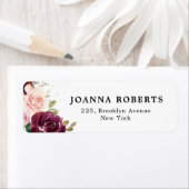 Plum Paars Blush Pink Botanical Floral Wedding Etiket (Insitu)