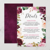 Plum Paars Blush Pink Botanical Floral Wedding Informatiekaartje (Voorkant / Achterkant)