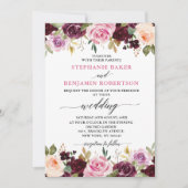 Plum Paars Blush Pink Botanical Floral Wedding Kaart (Voorkant)