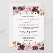 Plum Paars Blush Pink Botanical Floral Wedding Kaart (Voorkant)