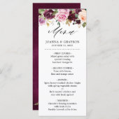 Plum Paars Blush Pink Botanical Floral Wedding Menu (Voorkant / Achterkant)
