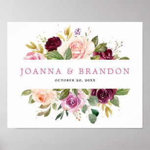 Plum Paars Blush Pink Botanical Floral Wedding Poster