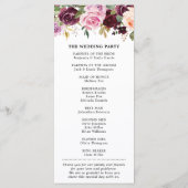 Plum Paars Blush Pink Botanical Floral Wedding Programmakaart (Achterkant)
