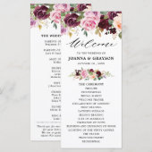 Plum Paars Blush Pink Botanical Floral Wedding Programmakaart (Voorkant / Achterkant)
