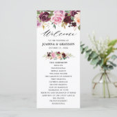 Plum Paars Blush Pink Botanical Floral Wedding Programmakaart (Staand voorkant)