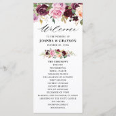Plum Paars Blush Pink Botanical Floral Wedding Programmakaart (Voorkant)