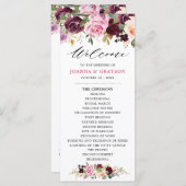 Plum Paars Blush Pink Botanical Floral Wedding Programmakaart (Voorkant / Achterkant)