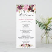 Plum Paars Blush Pink Botanical Floral Wedding Programmakaart (Staand voorkant)